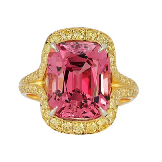 18K Peachy Pink Spinel Diamond Ring